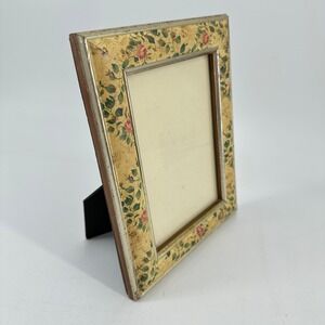 Vintage National Floral Picture Frame Yellow Rose Cottagecore Silver Trim 5x7
